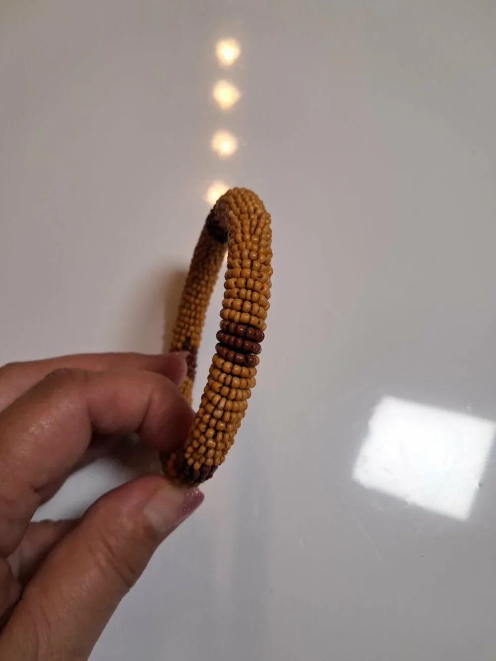 African Masai Inspired Beaded Bangle Tan Brown